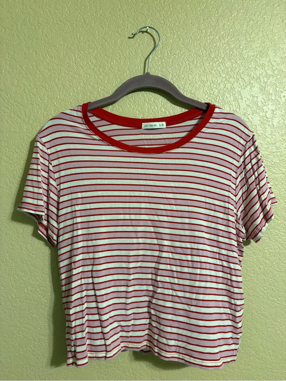 Cotton On Red, Pink, and White Striped Short Sleeve Tee